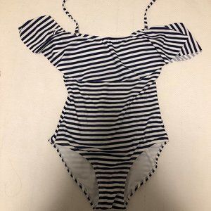 Blue and white striped bathing suite, Size 4